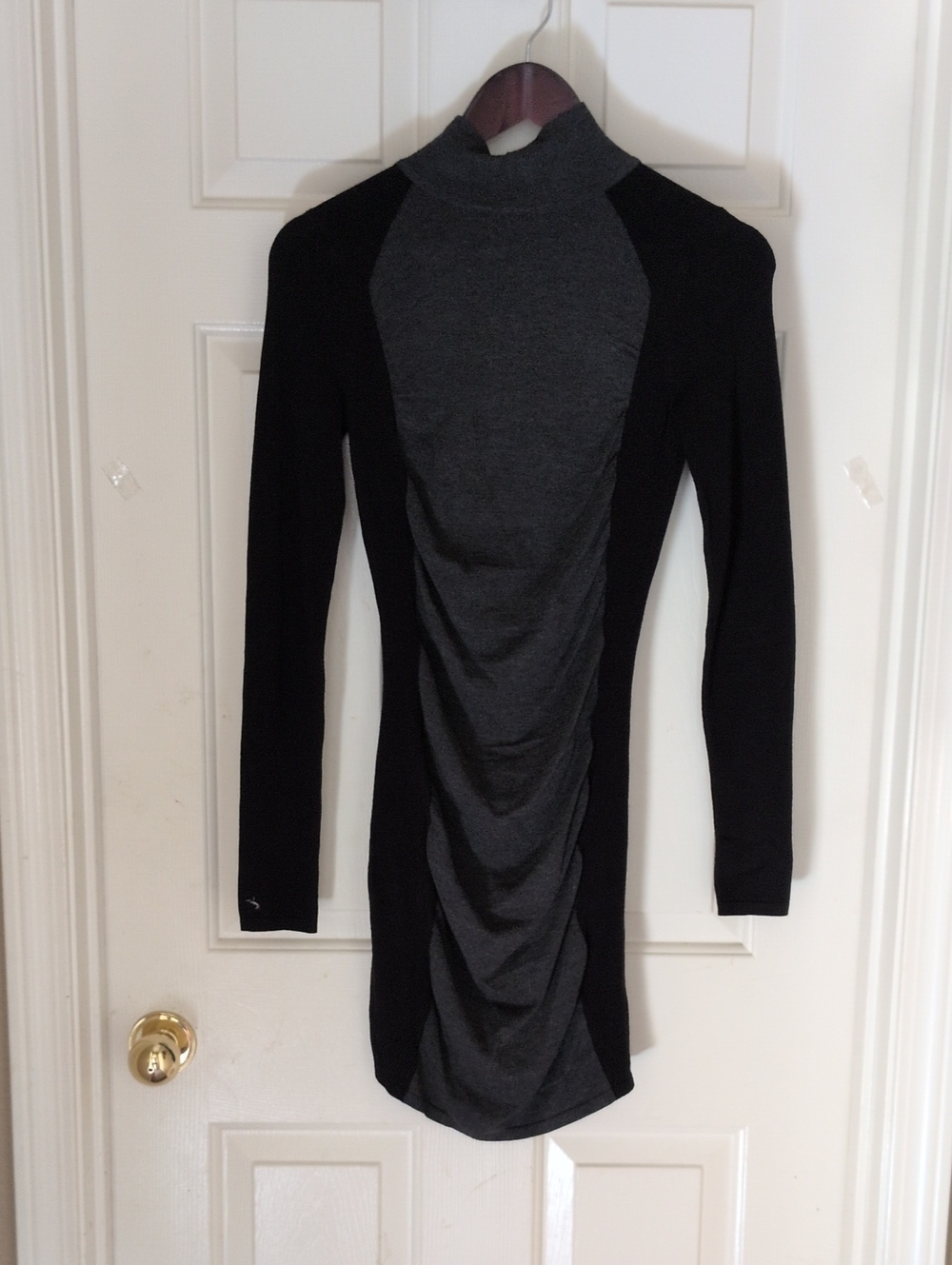 Express Women's Black and Charcoal Colorblock Turtleneck Sweater Dress
